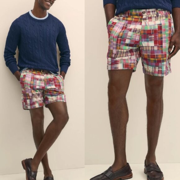 Brooks Brothers Men's Madras Patchwork Plaid Shorts Size 35 Cotton 1929 - Picture 1 of 13